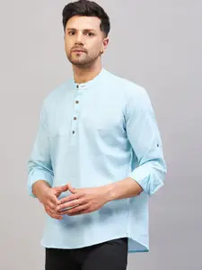 VASTRAMAY Band Collar Cotton Straight Kurta