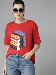 Roadster Women Typography Printed Drop-Shoulder Sleeves T-shirt