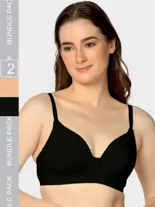 Da Intimo Peach & Black Pack Of 2 Lightly Padded T-Shirt Bra With All Day Comfort