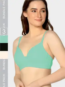 Da Intimo Black & Green Pack Of 3 Lightly Padded T-Shirt Bra With All Day Comfort