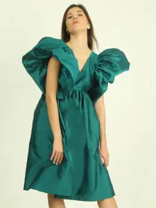 Dee Monash V-Neck Flutter Sleeve A-Line Dress