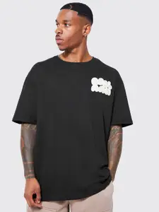 boohooMAN Oversized Drop-Shoulder Sleeves Pure Cotton Applique T-shirt