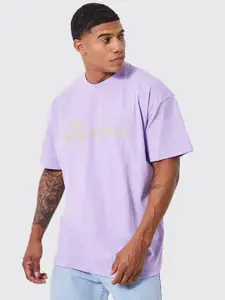 boohooMAN Drop-Shoulder Sleeves Embroidered Pure Cotton Oversized T-shirt