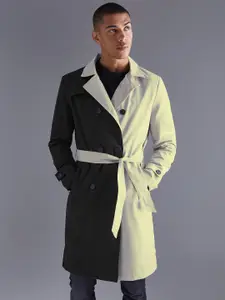 boohooMAN Colourblocked Cotton Twill Double Breasted Trench Coat
