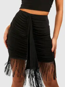 Boohoo Petite Ruched Fringed Belt Detail Skirt