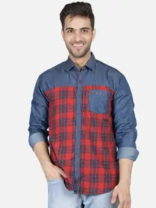 Kuons Avenue Smart Slim Fit Opaque Checked Denim Casual Shirt