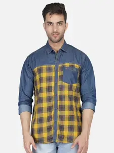 Kuons Avenue Smart Slim Fit Opaque Checked Denim Casual Shirt