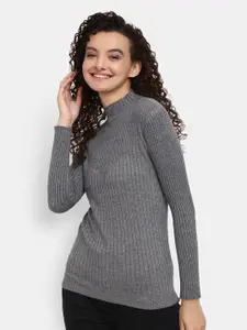 V-Mart Ribbed High Neck Cotton Pullover