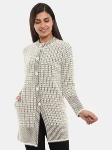 V-Mart Self Design Cardigan Cotton Sweater