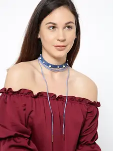 Jewels Galaxy Set of 2 Blue Handcrafted Necklaces