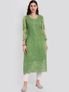 Seva Chikan Ethnic Motifs Embroidered Chikankari Georgette Kurta With Slip