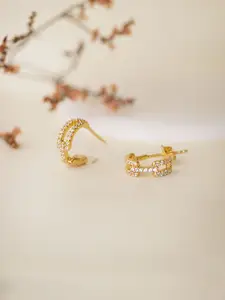 MANNASH Gold Plated Stone-Studded Sterling Silver French Half Hoop Earrings
