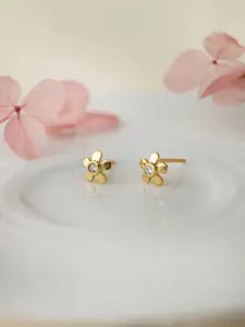 MANNASH Gold Plated Sterling Silver Stone-Studded Floral Studs Earrings