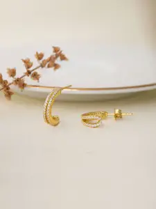 MANNASH Gold Plated Sterling Silver French Half Hoop Earrings