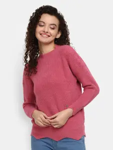 V-Mart Women Round Neck Ribbed Cotton Pullover