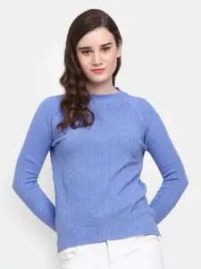 V-Mart Self Design Round Neck Cotton Pullover