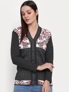 V-Mart Floral Printed V-Neck Cardigan Sweater