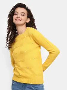 V-Mart Self Design Embellished Detail Cotton Pullover sweater