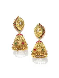Jewels Galaxy Red & Green Gold-Plated Handcrafted Jhumkas