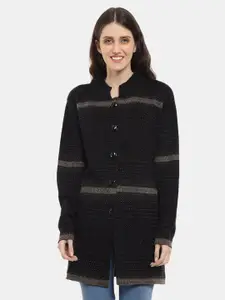 V-Mart Striped Longline Mandarin Collar Cotton Cardigan Sweater
