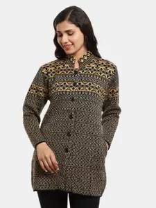 V-Mart Ethnic Motifs Self Design Cotton Cardigan Sweater