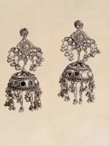 Pihtara Jewels Silver-Plated Dome Shaped Oxidised Jhumkas