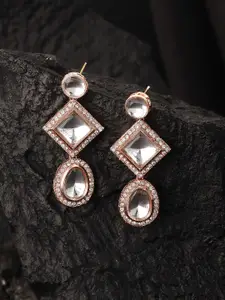 Jazz and Sizzle Rose Gold Plated Geometric CZ-Studded Drop Earrings