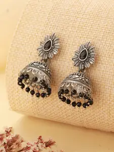 Jazz and Sizzle Silver-Plated Dome Shaped Stone Studded & Beaded Jhumkas