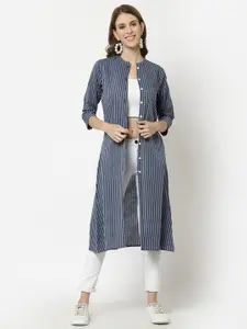 LARGISH Striped Cotton Longline Button Shrug
