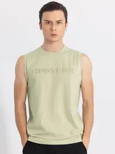 Snitch Green Typography Printed Sleeveless Cotton T-shirt