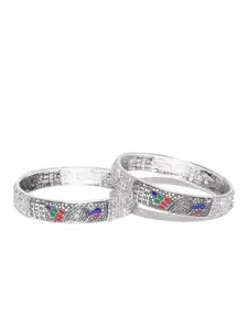 Jewels Galaxy Set of 2 Silver-Toned Stone-Studded Bangles