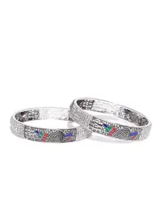 Jewels Galaxy Set of 2 Silver-Toned Stone-Studded Bangles