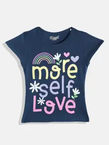 Eteenz Girls Typography Printed & Glitter Embellished Pure Cotton T-shirt