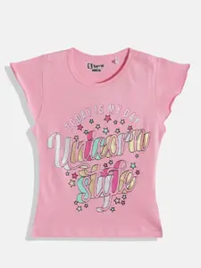 Eteenz Girls Typography Printed Cotton T-shirt