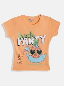 Eteenz Girls Graphic Printed & Glitter Embellished Pure Cotton T-shirt