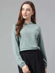 Latin Quarters Cuffed Sleeves Cropped Top