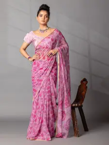 ZARI Floral Printed Saree With unstitched Blouse Piece