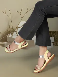 ELLE Embellished Open Toe Flats With Backstrap