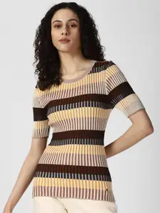 Van Heusen Woman Horizontal Striped Ribbed Fitted Top