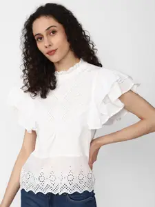 Van Heusen Woman Self Design Flutter Sleeves Pure Cotton Top