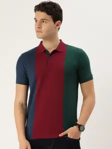 Peter England Men Colourblocked Polo Collar Slim Fit T-shirt