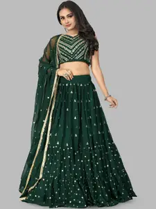 TIKODI Embroidered Sequinned Semi-Stitched Lehenga & Unstitched Blouse With Dupatta