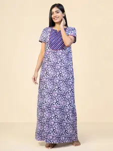 Maybell Floral Printed Round Neck Pure Cotton Maxi Nightdress