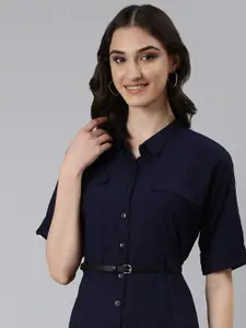 SHOWOFF Shirt Collar Roll-Up Sleeves Cotton Shirt Style Dress
