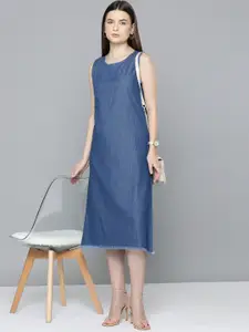 Chemistry Solid Cotton Denim A-Line Midi Dress