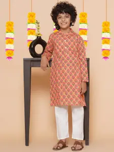 Bittu By Bhama Boys Floral Printed Pure Cotton Kurta with Pyjamas
