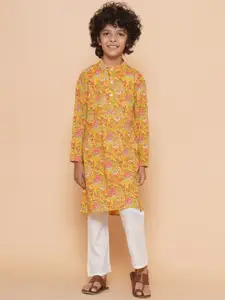 Bittu By Bhama Boys Floral Printed Pure Cotton Kurta With Pyjamas