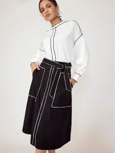 The Label Life Contrast Trim Pure Cotton Tie-Ups A Line Skirt