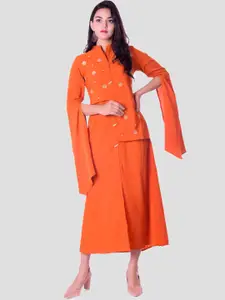 METRO-FASHION Geometric Embroidered Flared Sleeve A-Line Midi Dress