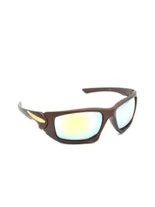HRINKAR Men Mirrored Lens & Brown Sports Sunglasses With UV Protected Lens